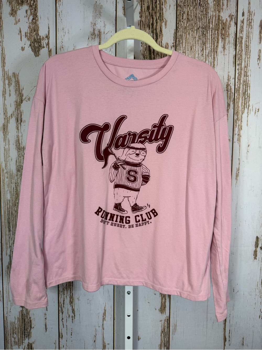 Thereabouts, Fun Varsity Running Club Print. Long Sleeve T-shirt. Size 3XL.